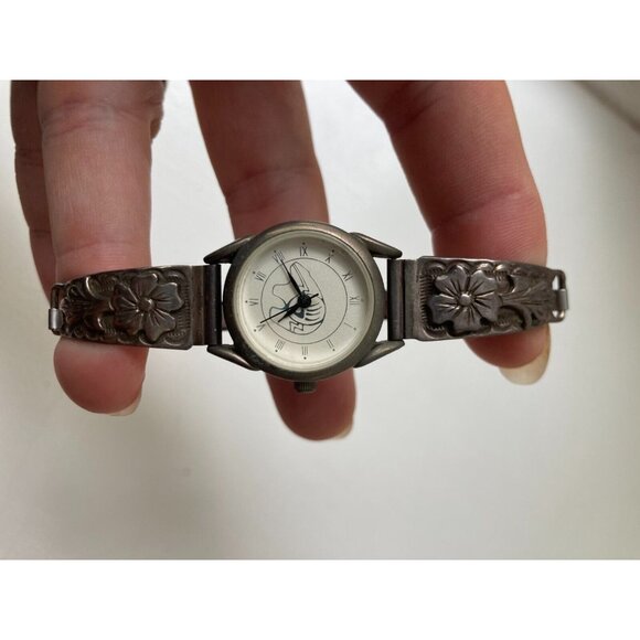 Vintage Navajo Charlie Bowie Sterling Floral Watch Band 22 grams NOT WORKING - Picture 3 of 7